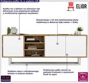 Loftowa szafka rtv dąb wotan + biały - Avila 5X
