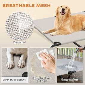 PawHut Leżanka dla psa Outdoor, Podwyższone legowisko dla dużych psów, z ramą stalową, oddychająca siatka, 152x94x23 cm, Beżowy | Aosom PL