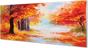 Szklany Panel Jesienne Liście na Drzewie