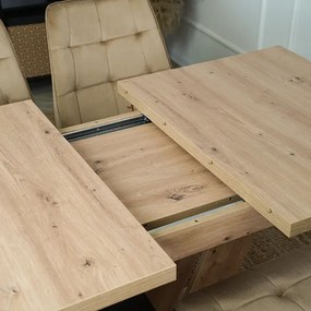 Zestaw Stół Prostokątny Rozkładany CLARK 120-160 cm Dąb Artisan/Czarny i 4 Krzesła Tapicerowane do Salonu RODRI Beżowe