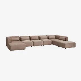Sofa Modułowa 6-częściowa Lewa Z Szezlongiem I Pufą Fogler Sztruksu Camel - Sklum