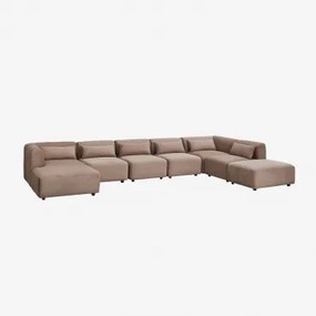 Sofa Modułowy Z Lewym Szezlongiem 6-częściowy Z Pufem Fogler Sztruks Brąz Karmelowy - Sklum