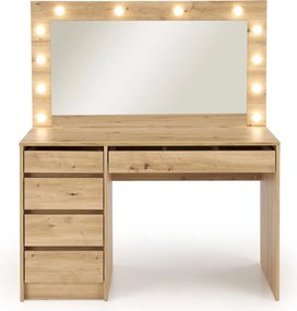 Toaletka z lustrem i oświetleniem LED Hollywood XL, dąb artisan