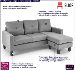 Popielata sofa z dostawianym podnóżkiem - Tuberosa