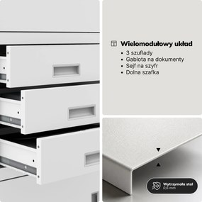 Szafa biurowa metalowa z sejfem biała, 900x1850x400 mm: FILIP II