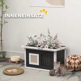 PawHut Domek dla kota i królika, miejsce odosobnienia, drewniany domek z matą do drapania, klapką, 61 x 45 x 36,5 cm, Szary