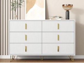 Bufet 120x40x77 cm - z 6 szufladami - złote uchwyty - Biały