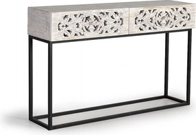 Konsola na manguierze i nogach ze starego czarno-białego metalu