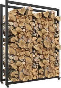 Outsunny Wózek na drewno opałowe z kołami, mobilny, metalowa rama, do 150 kg, 120 x 32 x 151 cm, czarny