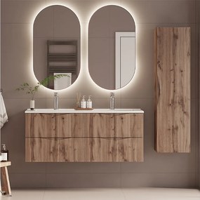Zestaw do Łazienki 120cm Szafka z Umywalką Słupek Ryflowane Fronty Dąb Wotan Cleo