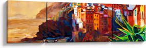 Obraz - Wieś na wybrzeżu Cinque Terre, Włoska Riviera, nowoczesny impresionism (170x50 cm)