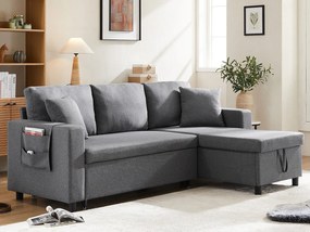 Narożnik rozkładany 3-osobowy - z tkaniny lnianej - z kieszonką na kubek - Szary