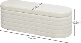 HOMCOM Ławka z miejscem do przechowywania, polar Teddy, 116x41x40,5cm, kremowa