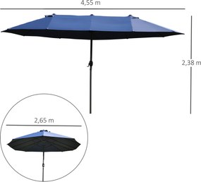 Outsunny Podwójny Parasol Ogrodowy Marketowy na Taras z Korbą Niebieski Owal 460 x 270 x 240 cm
