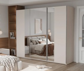 Szafa Przesuwna SAMIRA 250 cm z Lustrem Szafa Trzydrzwiowa Odcienie beżu