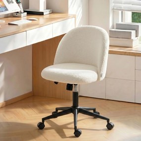 HOMCOM Obrotowy fotel biurowy z teddy-fleece, regulowany, na kółkach, pianka komfortowa, kremowy | Aosom PL