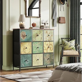 Komoda materiałowa z 9 szufladami, 100 x 30 x 87 cm – wzór retro