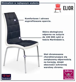 Czarno białe krzesło metalowe tapicerowane z ekoskóry - Frela
