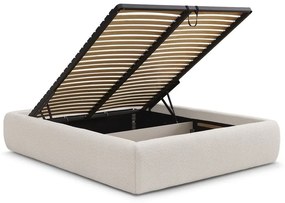 Białe tapicerowane łóżko dwuosobowe ze schowkiem/bez zagłówka ze stelażem 180x200 cm Inera – Bobochic Paris