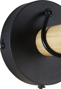 Rustykalna lampa ścienna czarna z drewnem - Dami Frame