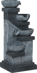 Outsunny 85 cm Zewnętrzna Fontanna, Czteropoziomowa Dekoracyjna Fontanna, Sztuczny Wodospad z Oświetleniem LED i Pompą, Szara