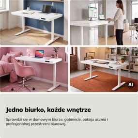 Biurko elektryczne sit-stand z szufladą i ładowarką bezprzewodową Qi białe, 1400 mm: ELLIS