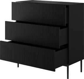 Komoda Nicole 100 cm z szufladami z ryflowanym frontem - czarny mat / czarne nóżki