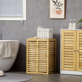 HOMCOM Kosz na Bieliznę z Bambusa 63 L z Pokrywą i Wyjmowanym Workiem 44 x 37 x 62,5 cm, Drewno Naturalne