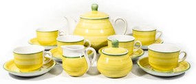 Zestaw ceramiczny 6x kubek ze spodkiem, 1x dzbanek z pokrywką, 1x cukiernica i 1x dzbanek na mleko