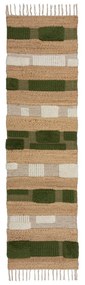 Zielono-naturalny chodnik z mieszanki juty tkany ręcznie 60x230 cm Medina Blocks – Flair Rugs