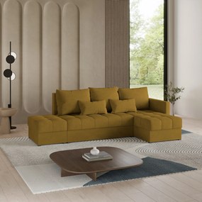 Masseno Narożnik LUMARI z funkcją spania i pojemnikiem na pościel Narozniki L, Rozkładana sofa - Żółty, KRONOS 01