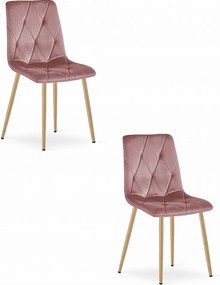 Krzesło Valora TYRA z różowym aksamitem, nogi z drewna x2
