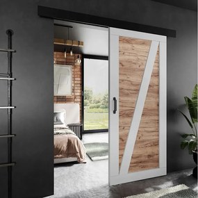 Drzwi przesuwne PALADIO 3 z maskownicą biały i dąb craft złoty 70