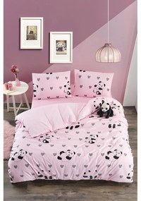 Różowa pościel jednoosobowa z prześcieradłem/3-częściowa 160x220 cm Panda – Mila Home