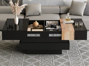 Stół kawowy składany 70x70x39 cm - z miejscem do przechowywania - Błyszczące wykończenie - MDF - ​​Czarny​