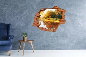 Dziura 3d w ścianie na ścianę Rzeka jesienią