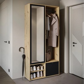 Nowoczesna garderoba 90 cm szafa do przedpokoju z lustrem półkami i drążkiem mat artisan czarny grafit