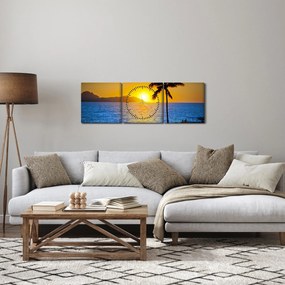 Obraz - Zachód słońca nad morzem (z zegarem) (90x30 cm)