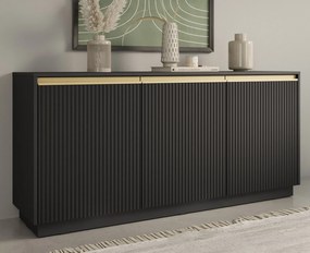 Trzydrzwiowa komoda ryflowana Royal K154, kolor czarny