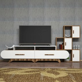 Stolik pod telewizor z szafką Flora S White and Walnut