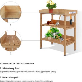 Outsunny stół do roślin z metalową powierzchnią roboczą drewno naturalne 76x37x89cm | Aosom PL