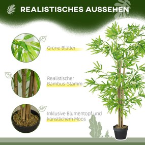 Outsunny Sztuczny Bambus, Roślina Dekoracyjna z Doniczką, Drzewko, Dekoracja Drzewna, 150 cm