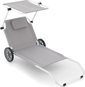 Składany leżak ogrodowy z kółkami i zadaszeniem, szary