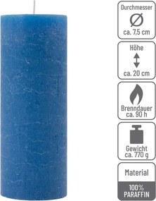 Zestaw świec rustykalnych, 20 cm, Ø 7,5 cm, niebieski, 4 szt