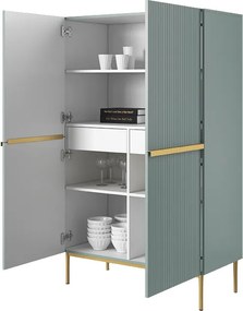 Kredens Nicole z metalowymi uchwytami i nogami 100 cm - szałwia / złote nóżki - Limitowana oferta