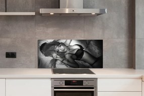 Panel szklany do Kuchni Portret Kobiety (Czarno-Biały)