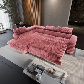 Masseno Narożnik VELISS z funkcją spania i pojemnikiem na pościel Rozkładana sofa do Salonu - Pudrowy róż, TILIA 62