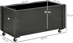 Outsunny Donica wysoka drewniana na kółkach odporna na warunki atmosferyczne czarna 89x48x47 cm | Aosom PL