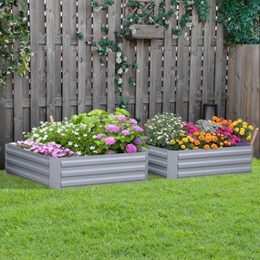 Outsunny Skrzynki na kwiaty 2 sztuki Stalowa rama Otwarte dno Szary 100x100x30cm Dekoracja ogrodu | Aosom PL