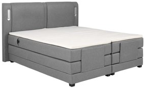 Zestaw boxspring zagłówek łóżka z diodami LED + stelaż relaksacyjny sterowany elektrycznie + materac + nakładka na materac - 2 x 90 x 200 cm - Szara tkanina - ASTEMI PALACIO